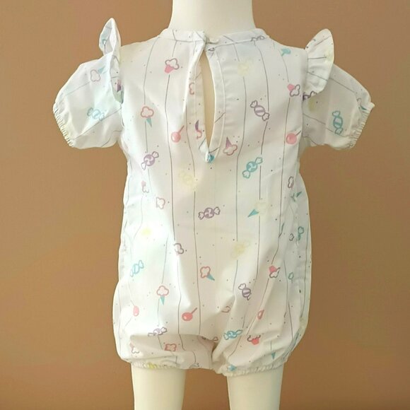 Healthtex Embroidered Lollipop Romper 12M Vtg White Pastel Short Ruffle Sleeve - Picture 2 of 7
